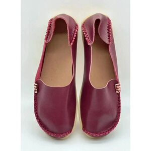 Ablanczoom Women's Wine Red Faux Leather Slip-On Moccasins Driving Loafer US 6.5